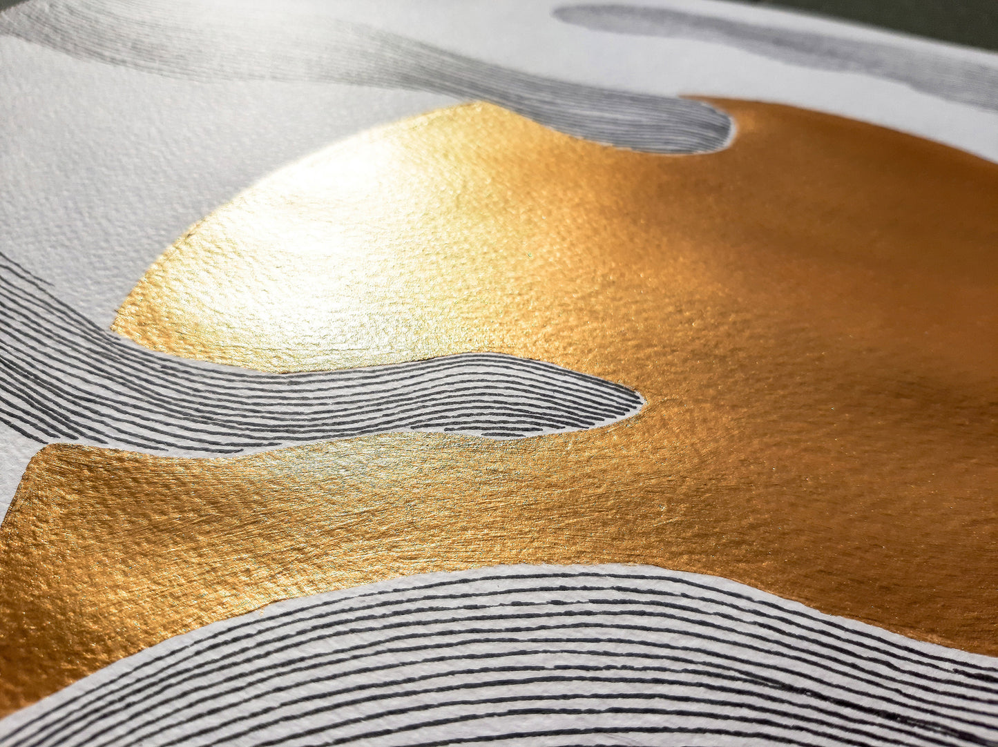 Details №6 Unique Gold sun and black line drawing shapes artwork 