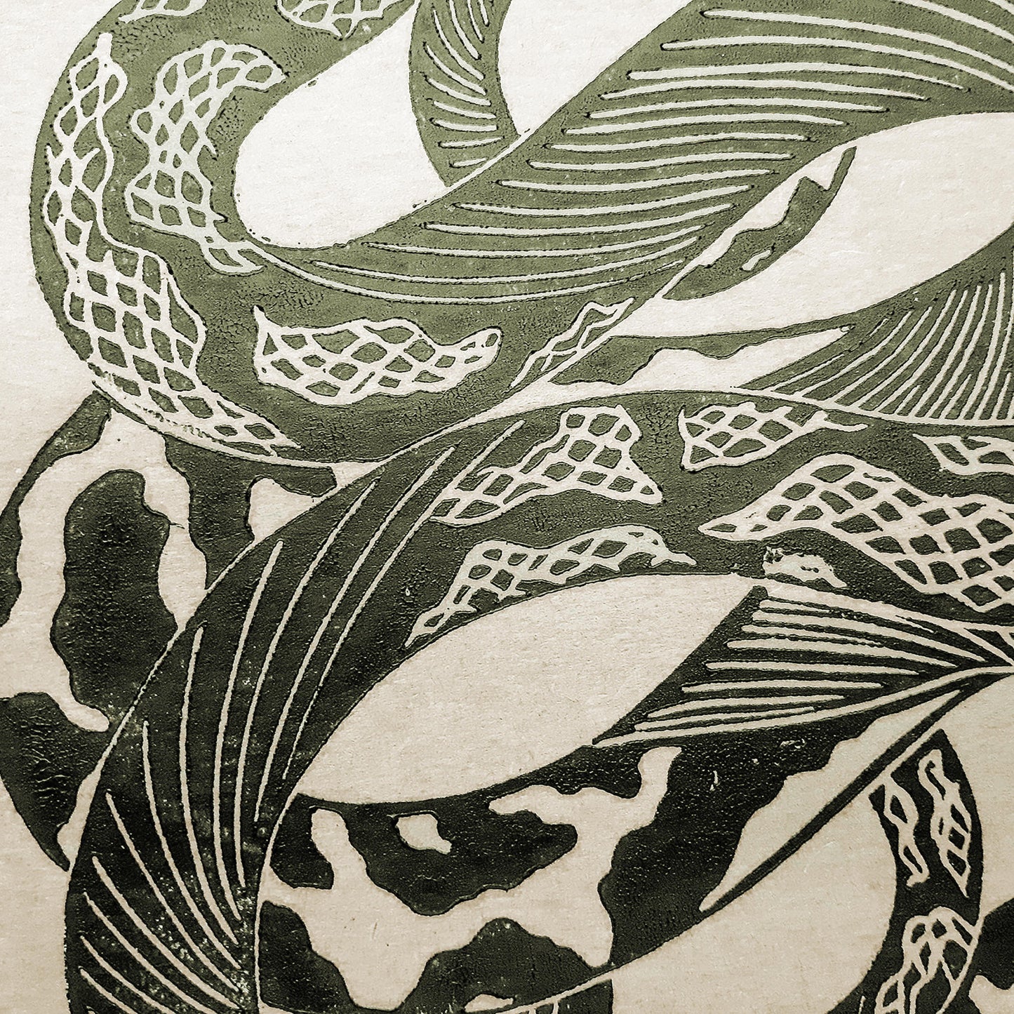 sage green color tattoo snakes large linocut print rustic linogravure original artwork living room hallway wall reading nook wilderkind forestcore self gift man cave decor english cottage art