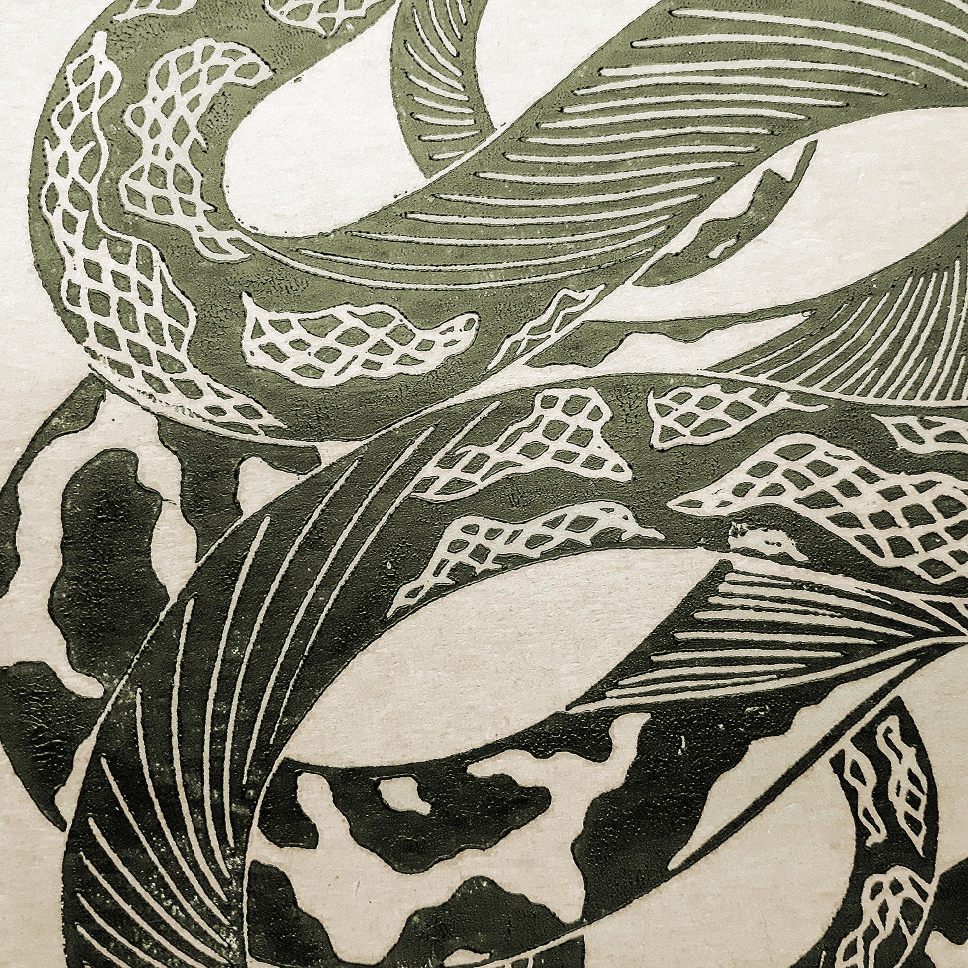 sage green color tattoo snakes large linocut print rustic linogravure original artwork living room hallway wall reading nook wilderkind forestcore self gift man cave decor english cottage art