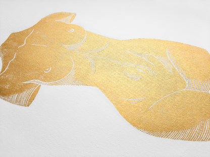 Details Gold bust nude woman relief Linocut print / printmaking / lino print / linogravure