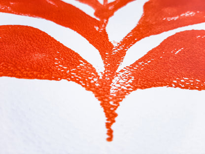 Details Red abstract plant relief Monotype print / printmaking