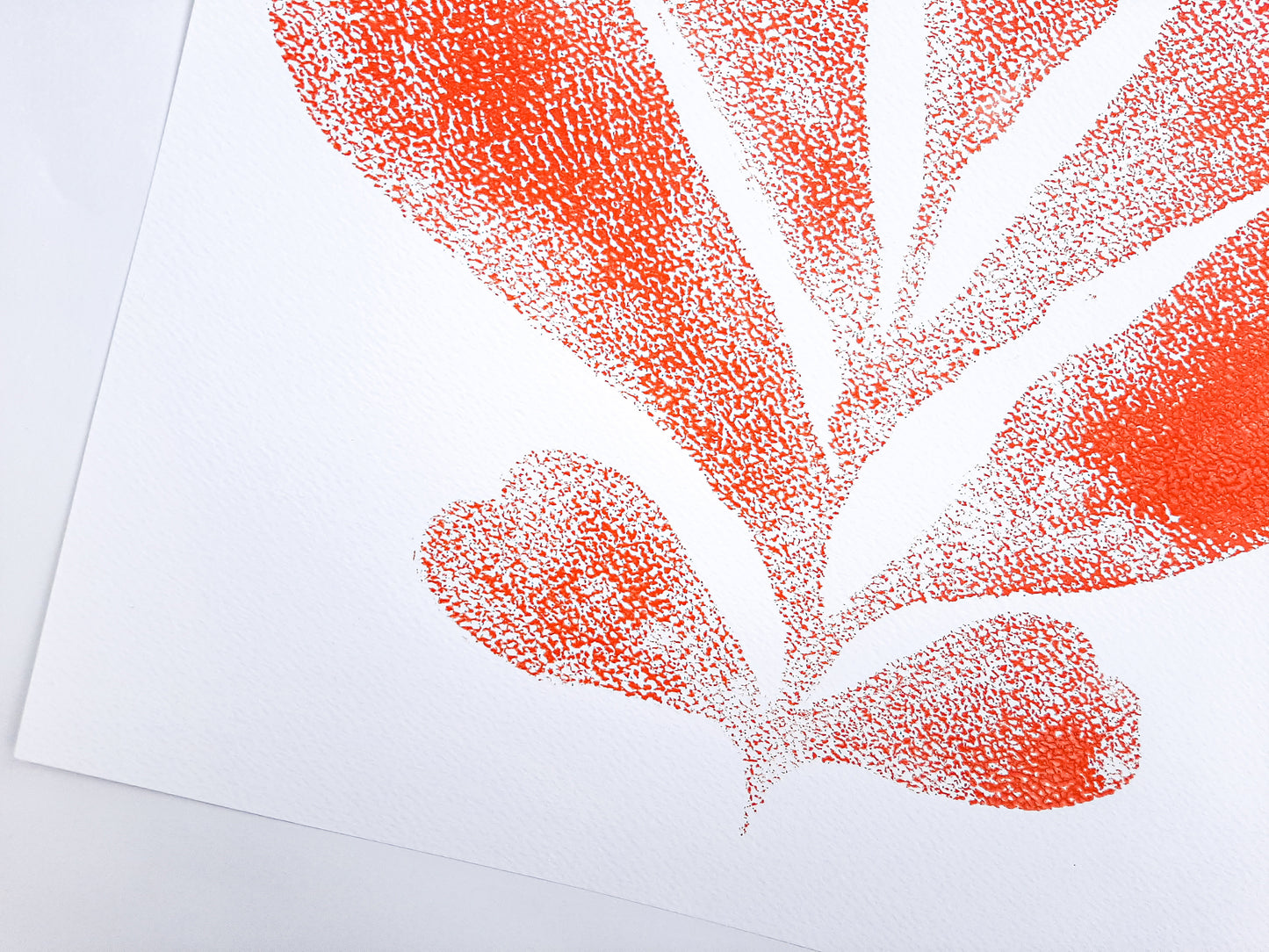 Details Red abstract plant relief Monotype print №9 / printmaking