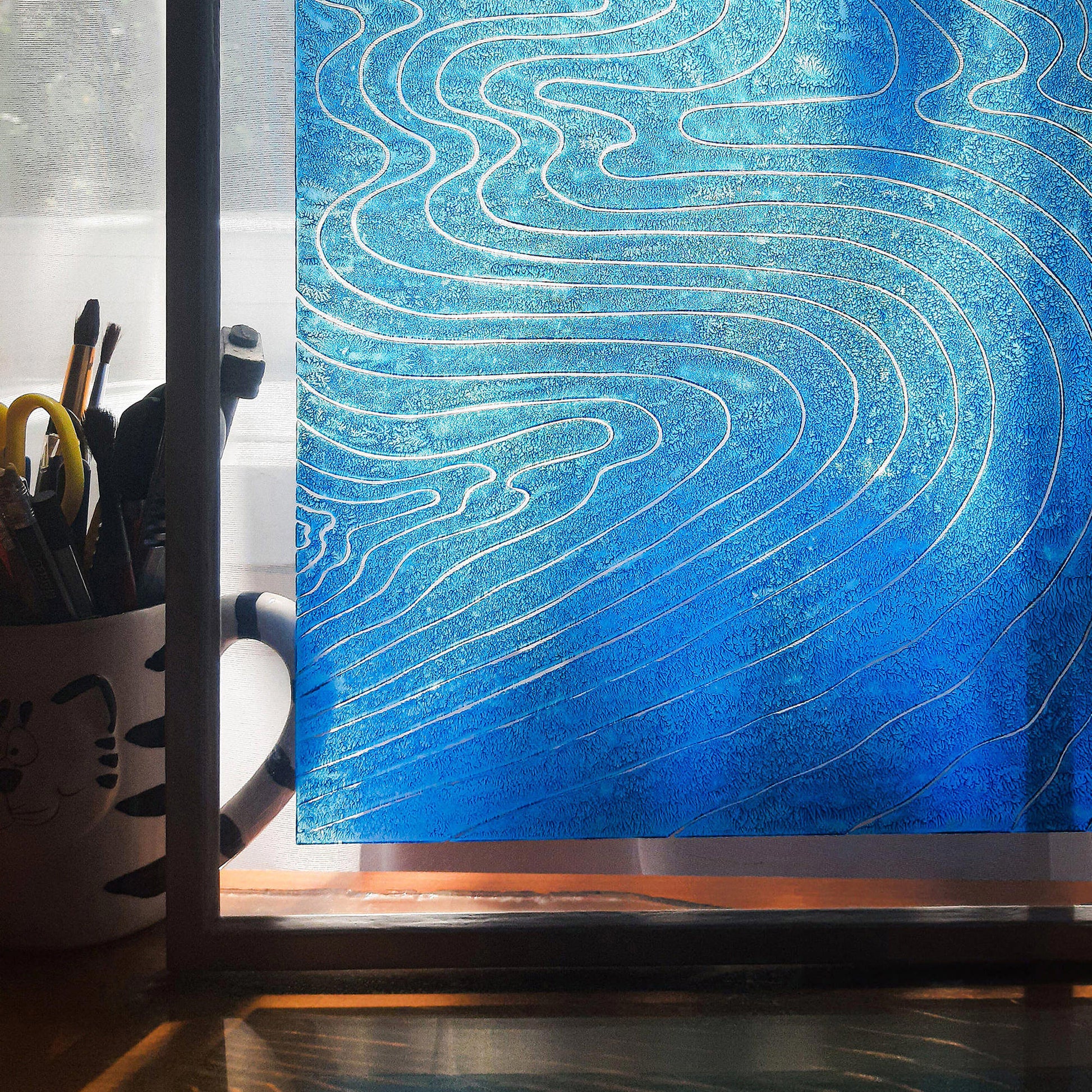 blue water relief flexible plexiglass linocut print original artwork japanese wall art nautical decor mid century modern bathroom lino printmaking abstract 
Xmas gift, mother in law gift, mom birthday gift, Modern kitchen art, long distance gift, living room wall art minimalist, Living room wall art, coffee corner, staircase, window nook, girlfriend gift, father gift, newlywed gift, coworker gift, nana gift, dopamine, laundry room decor, kitchen wall art, Housewarming gift, hostess gift, home gift unique