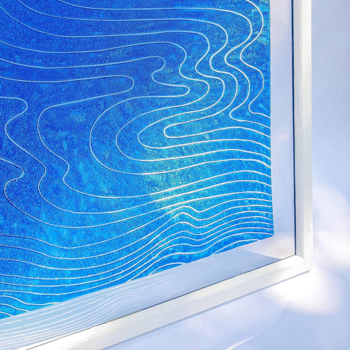 blue water relief flexible plexiglass linocut print original artwork japanese wall art nautical decor mid century modern bathroom lino printmaking abstract christmas gift hampton minimalist lines coastal scandinavian linogravure bedroom ocean contemporary maritime living block handprint decoration geometric unique dopamine eclectic chinese boho bohemian textured trendy aesthetic above bed man cave new apartment housewarming gift dining room dorm entryway heilroom laundry home office hostess