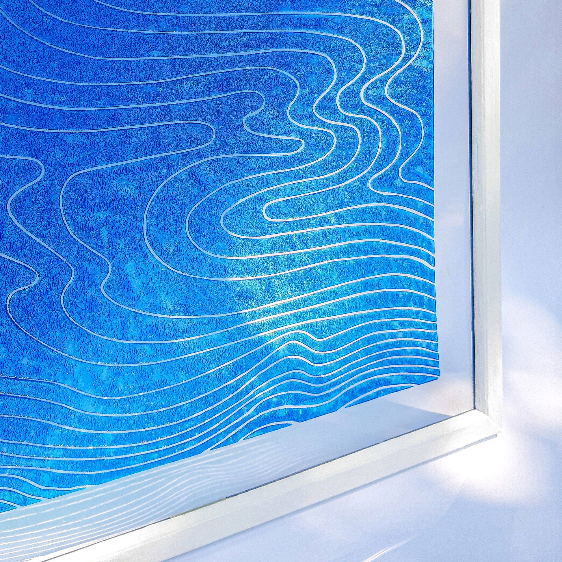 blue water relief flexible plexiglass linocut print original artwork japanese wall art nautical decor mid century modern bathroom lino printmaking abstract christmas gift hampton minimalist lines coastal scandinavian linogravure bedroom ocean contemporary maritime living block handprint decoration geometric unique dopamine eclectic chinese boho bohemian textured trendy aesthetic above bed man cave new apartment housewarming gift dining room dorm entryway heilroom laundry home office hostess