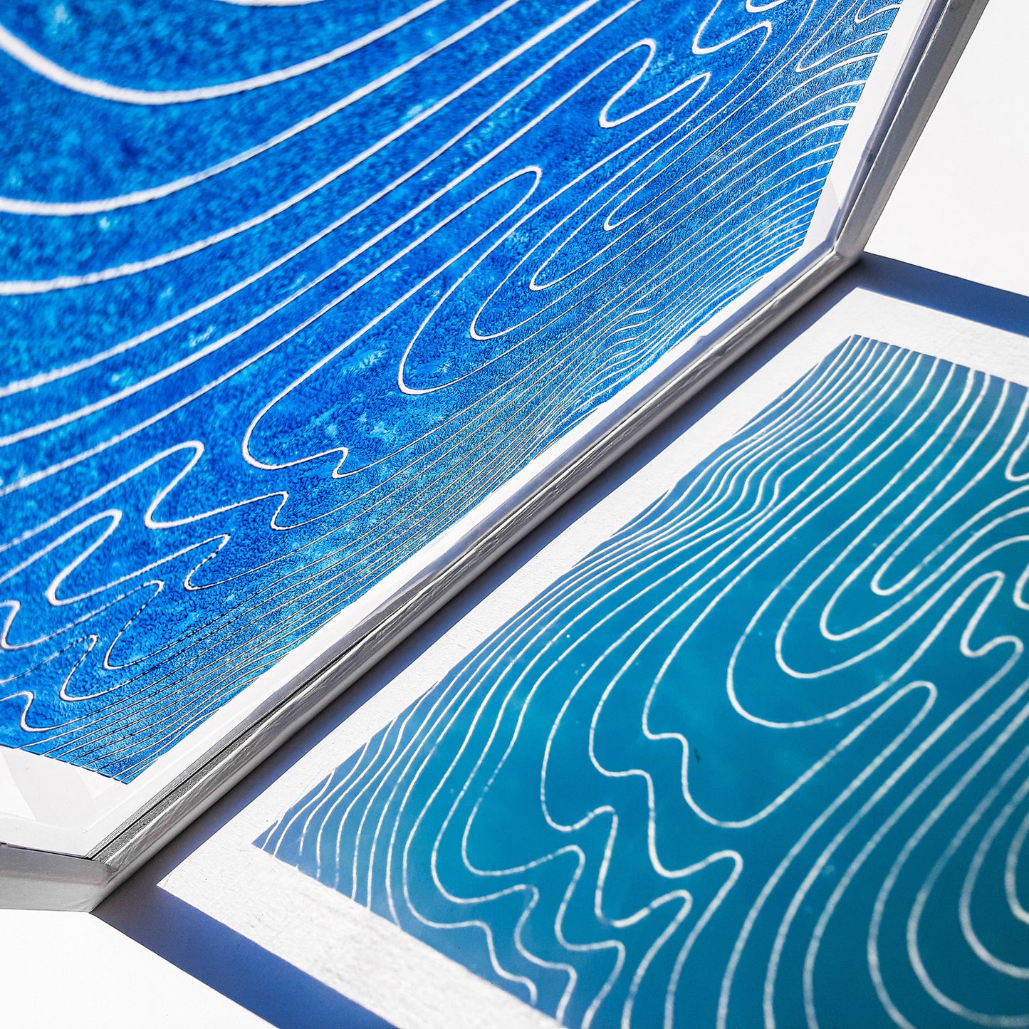 blue water relief flexible plexiglass linocut print original artwork japanese wall art nautical decor mid century modern bathroom lino printmaking abstract christmas gift hampton minimalist lines coastal scandinavian linogravure bedroom ocean contemporary maritime living block handprint decoration geometric unique dopamine eclectic chinese boho bohemian textured trendy aesthetic above bed man cave new apartment housewarming gift dining room dorm entryway heilroom laundry home office hostess