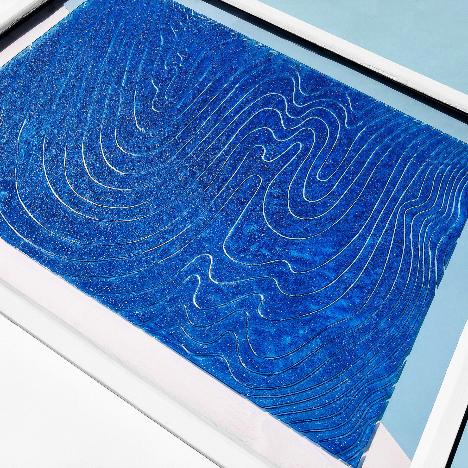blue water relief flexible plexiglass linocut print original artwork japanese wall art nautical decor mid century modern bathroom lino printmaking abstract 
gen z celebrated, quiet luxury art, boyfriend gift, nurse gift, guest bathroom, niece gift from aunt, new mom gift, new job gift, New home gift, new grandma gift, new apartment housewarming gift, living room wall art minimalist, new apartment gift, bedside, dressing room, mid century modern, foyer, spa bathroom, artist studio, reading nook, new home gif