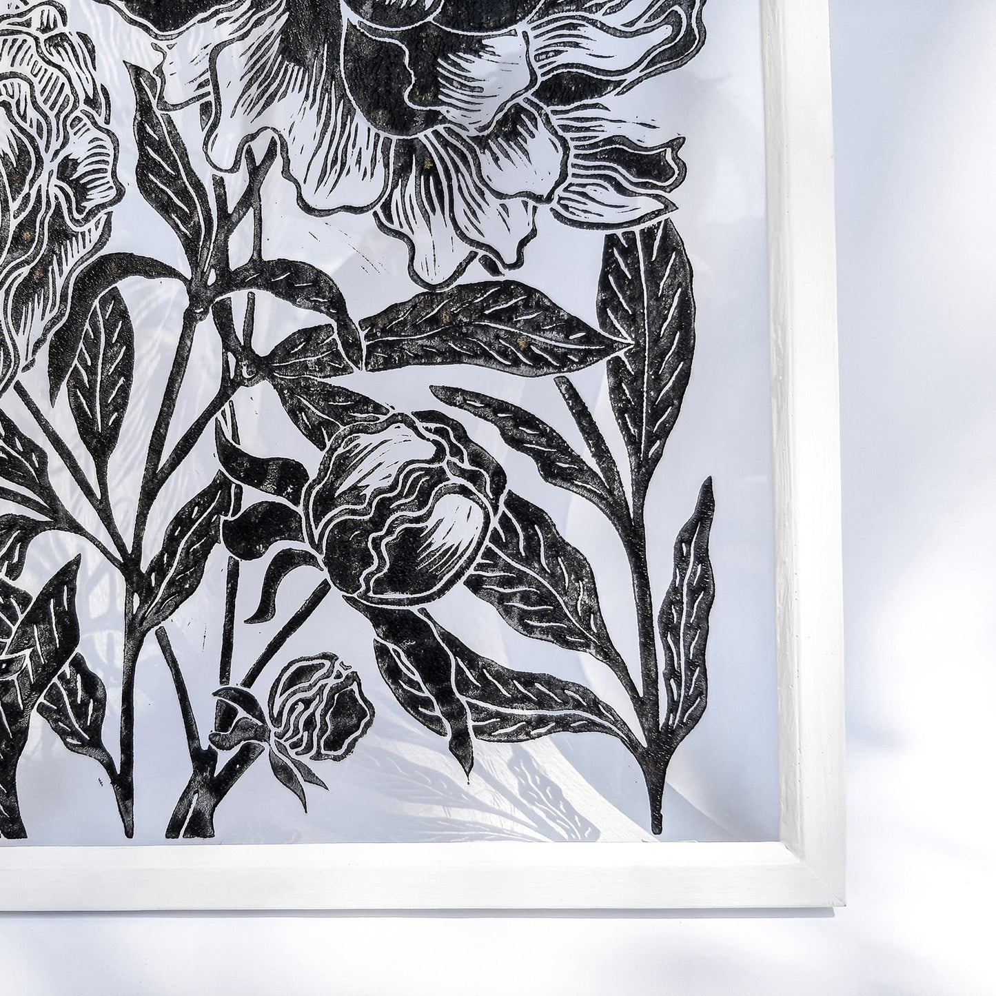 peony flowers flexible plexiglass large linocut print floral lino relief block original artwork reading nook decor fine housewarming gift botanical bedroom unique linogravure rustic entryway handprint cottagecore hallway block living room wall art sister christmas gift ideas peonies modern kitchen grandmother new home hostess one of a kind office nature lover farmhouse printmaking farm self mom mother new apartment godmother wife woman handmade dining for Her Entryway Dorm coworker present