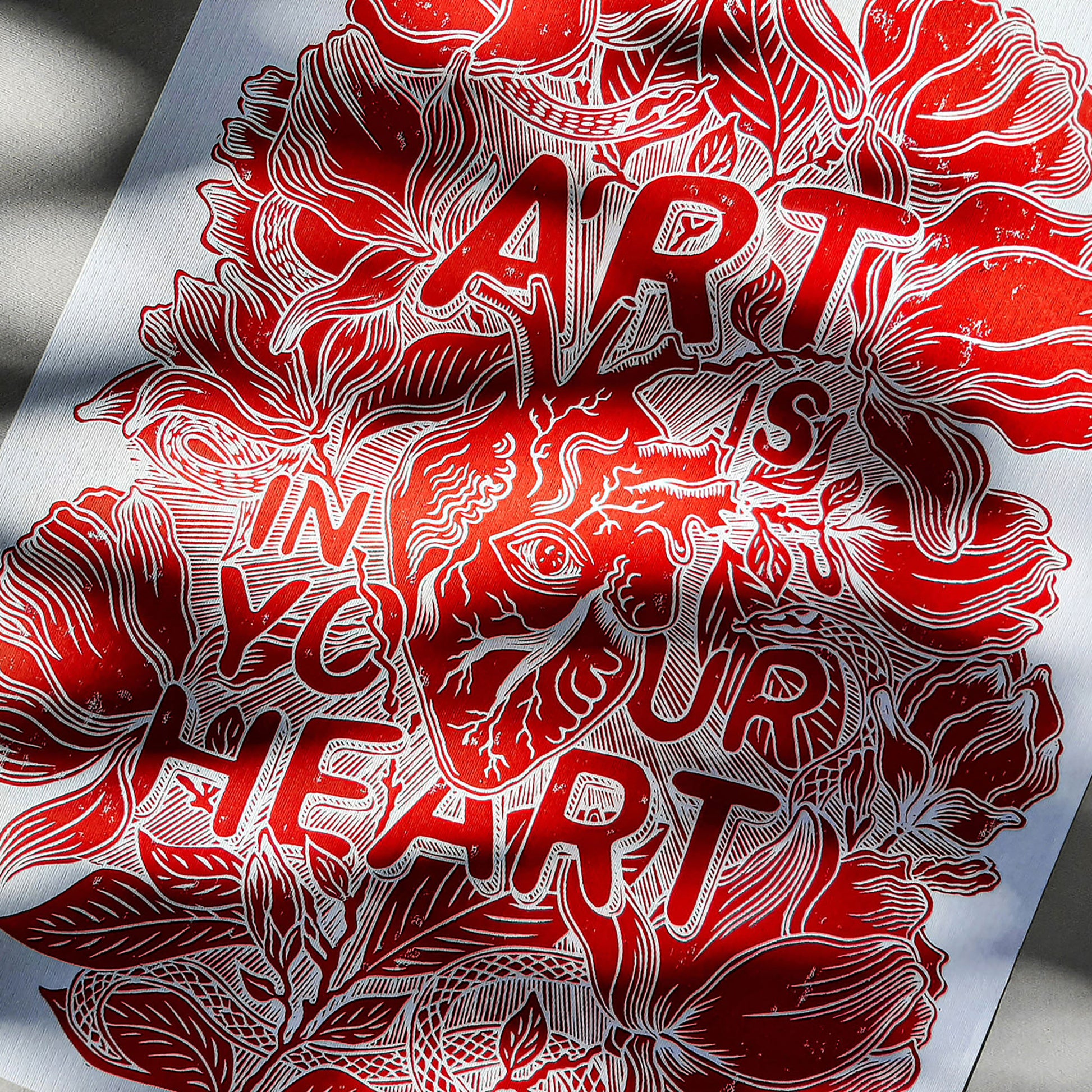 red white art is in your heart inspirational phrase emotional quote large linocut print botanical lino magnolia flowers home office decor man cave decor sister unique gift relief linogravure monoprint tattoo
 hand carved, wall hanging, unique Vintage art, unique wall art, trendy wall art, thank you gift boss, teacher appreciation gift, master bedroom, Summer wall art, large wall art, sister in law gift, shelf decor, self gift, rustic artwork, Retro scandinavian artwork, handprint, retirement gift, Relief