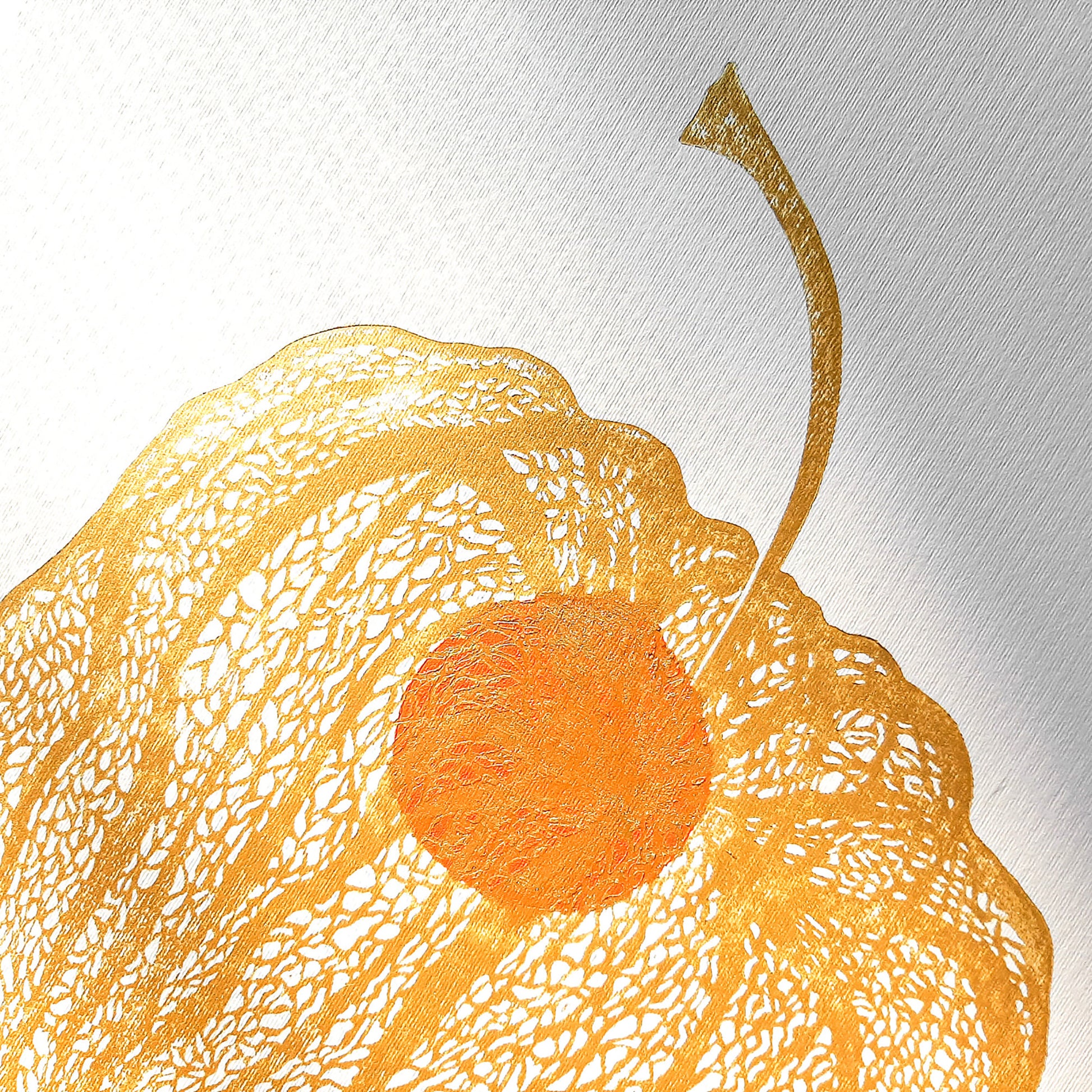 Gold physalis plant and Orange berry Linocut print 