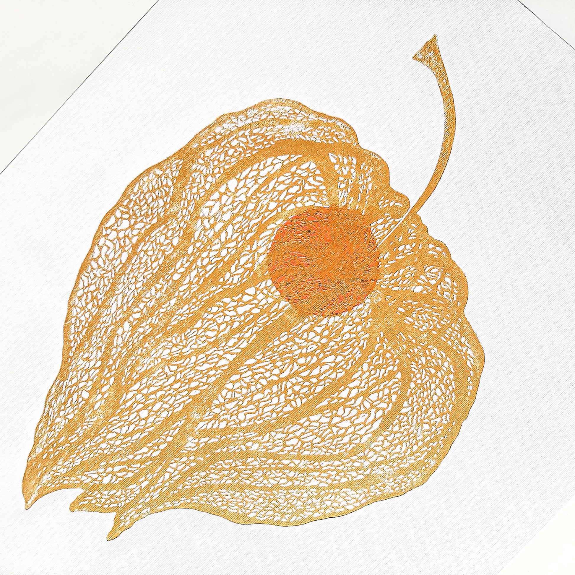 Gold physalis plant and Orange berry Linocut print  lino print, linogravure. printmaking, relief print, block print wall hanging, unique wall art, trendy wall art, thank you gift boss, teacher appreciation gift, autumn wall art, sister in law gift, shelf decor, self gift, rustic wall art, retirement gift, realtor closing gift, Plant print, plant lover gift, original artwork, one of a kind, nurse gift, niece gift from aunt, new mom gift, new job gift, New home gift, new grandma gift, new apartment housewarmi