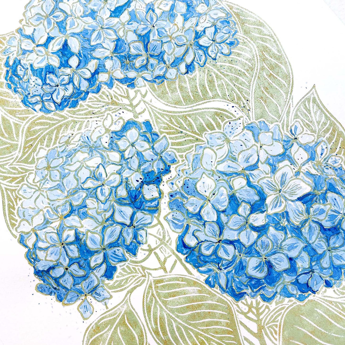 Lime cream green and blue watercolor hydrangea flowers Linocut print  farm kitchen wall art, farm decor, easter gift, dorm room decor, diy gift, Dining Room Decor, daughter in law gift, cottagecore wall art, Botanical wall art, bookshelf decor, Bedroom wall art, aunt gift, Aesthetic wall art, office wall decor