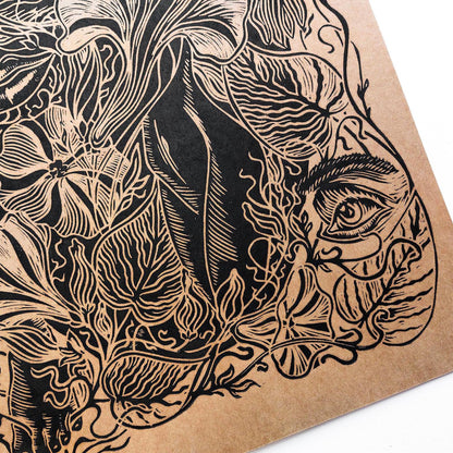 Black craft Cottagecore Body Human Parts Woman Eye Hand Lips Nose Bellflower Linocut Print Original Artwork Color Year 2025 Mocha Mousse Flower Wall Art 
long distance gift, handprinted living room wall art, Linoleum print, laundry room decor, Housewarming gift, hostess gift, home gift unique, heirloom gift, heilroom wall decor, handmade gift for women, handmade gift for the home, grandmother gift, grandma gift, going away gift for coworker, relief print, godparent gift, godmother gift, girlfriend 