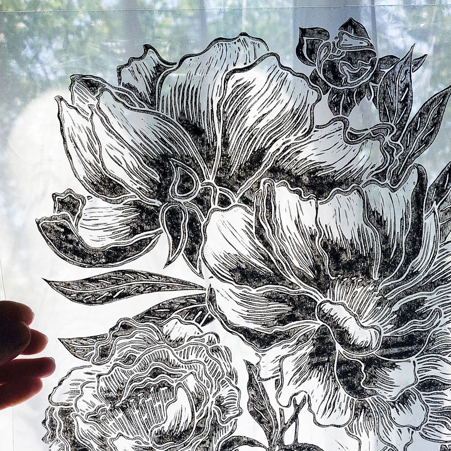 peony flowers flexible plexiglass large linocut print floral lino relief block original artwork reading nook decor fine housewarming gift 
 guest bathroom, niece gift from aunt, new mom gift, new job gift, New home gift, new grandma gift, new apartment housewarming gift, living room wall art minimalist, new apartment gift, bedside, dressing room, mid century modern, foyer, spa bathroom, artist studio, reading nook, new home gift, teacher appreciation, dopamine decor, thank you gift, Christmas gift