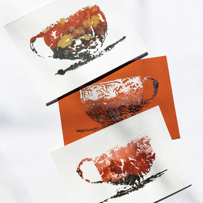 abstract cup of coffee gallery wall set of 3 monotype print modern kitchen dining room decor autumn art hostess self gift fall home office barista one of a kind coffee lover mini hot drink printmaking 
wall hanging, unique wall art, trendy, thank you gift, boss, teacher appreciation gift, Summer, Spring wall art, sister in law gift, self gift, rustic wall art, retirement, Relief print, realtor closing gift, Printmaking art, plant lover gift, original illustration, original artwork, one of a kind