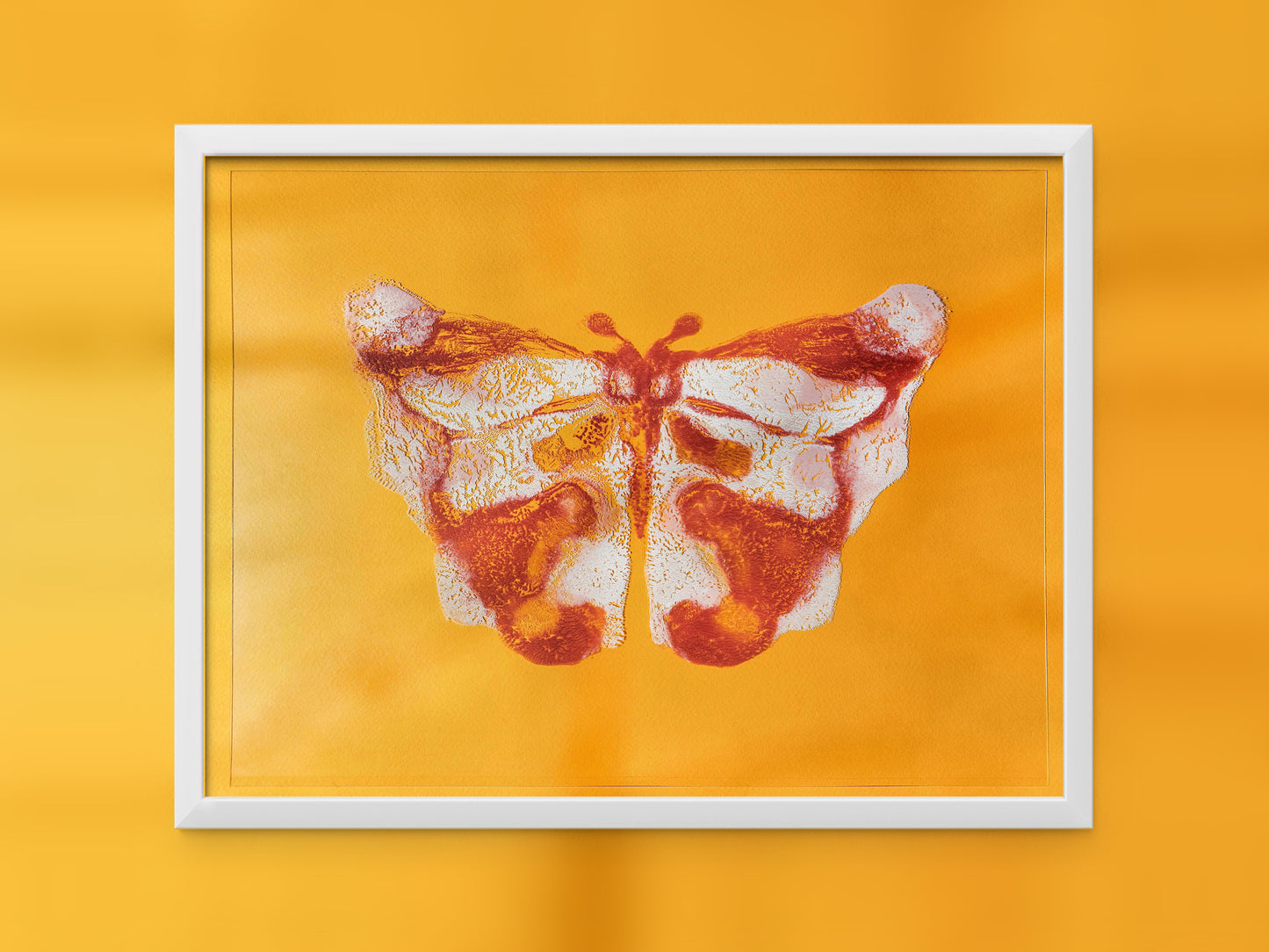 №5 - Modern plexiglass white and terracotta abstract butterfly Monotype print for Nature lover gift UNFRAMED for living room, or bedroom original artwork