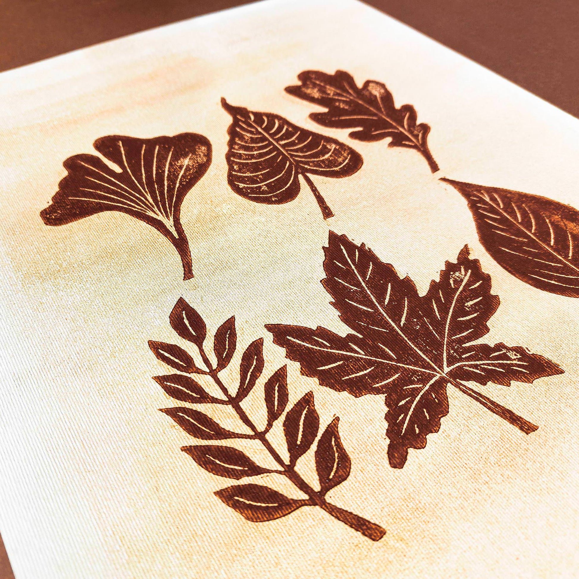 Brown and gold gallery wall set of 2 linocut print woodblock leaves wood slice original artwork cottagecore autumn wall art bedroom decor one of a kind farmhouse gift linogravure printmaking Lino print, linoldruck, flower, wall hanging, unique wall art, trendy, thank you gift, boss, hand carved, teacher appreciation gift, Autumn wall art, sister in law gift, self gift, rustic wall art, retirement, Thankful Wall Decor, Relief print, Handmade Seasonal Decor, realtor closing gift, botanical, farm farmhouse