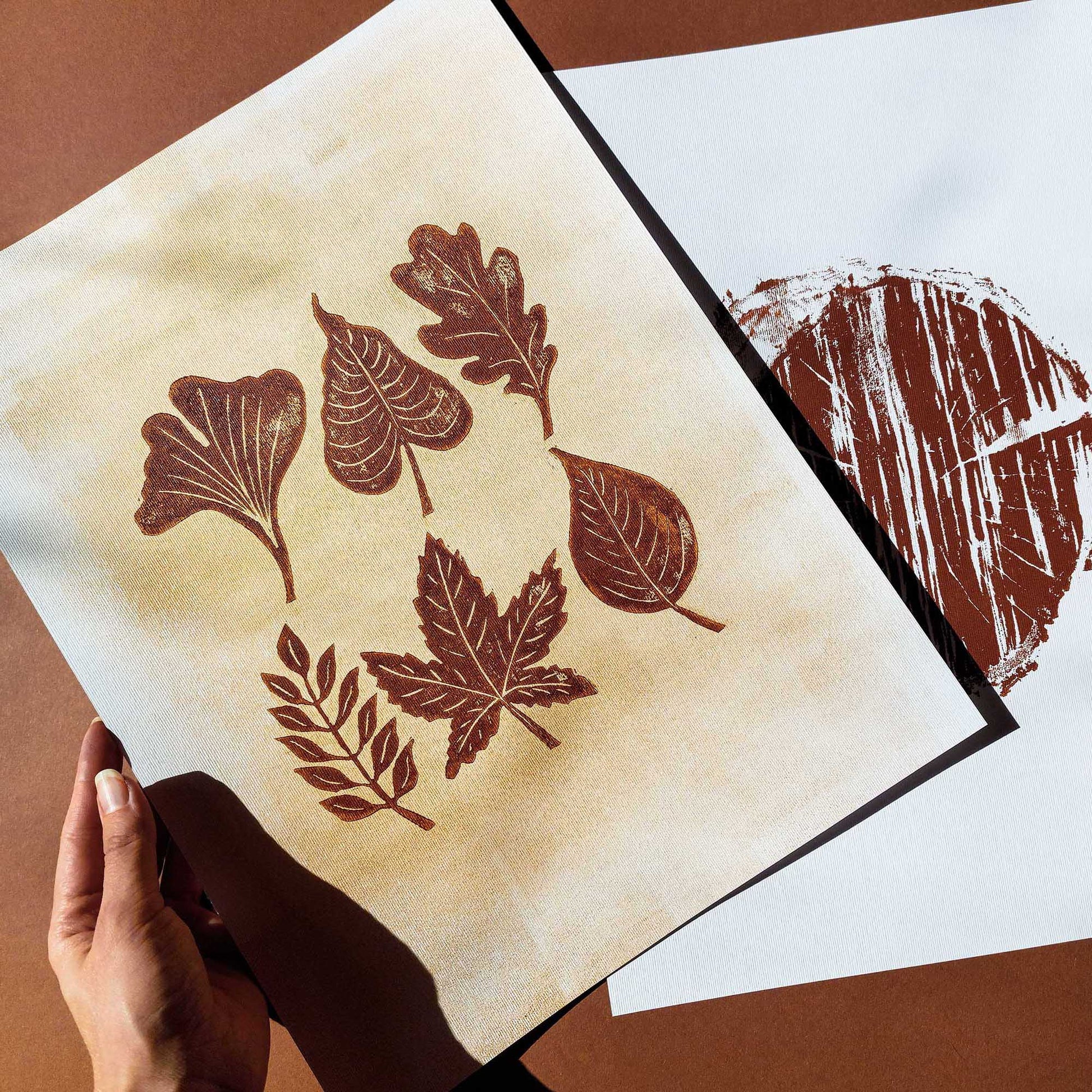 gallery wall set of 2 linocut print woodblock leaves wood slice original artwork cottagecore autumn wall art bedroom decor one of a kind farmhouse gift linogravure printmaking original illustration, original artwork, Fall Gift for Her, Hostess, one of a kind, office wall decor, nurse gift, niece gift from aunt, new mom gift, Fall Botanical Print, Thank You, handmade educational, new job gift, New home gift, christmas gift ideas,&nbsp;new grandma gift, housewarming gift, new apartment gift, nature print