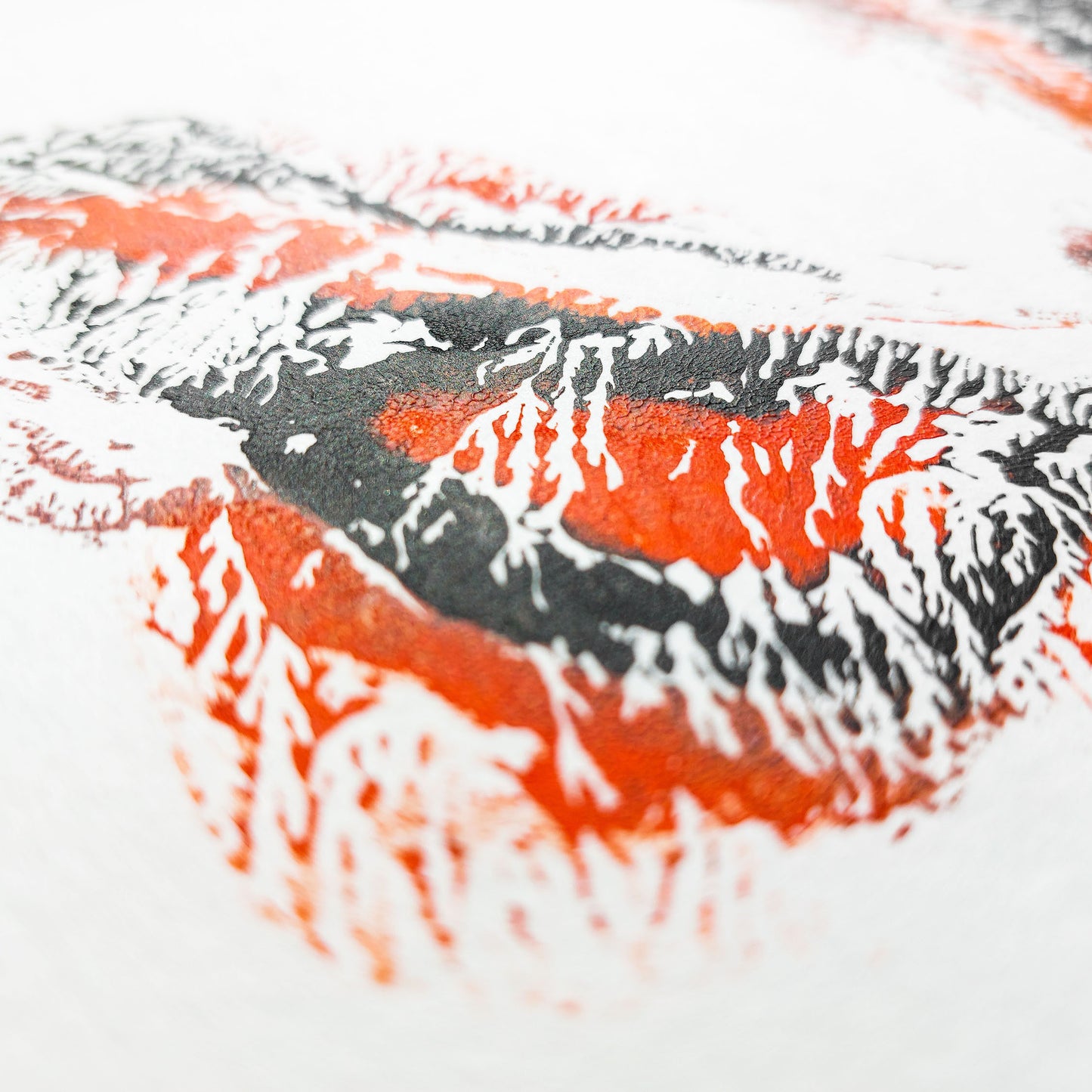Red black abstract butterfly monotype print nordic minimalist relief acrylic original artwork handprint contemporary insect office meditation one of a kind 