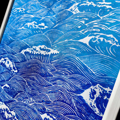 abstract sea shell japanese waves linocut print gallery wall set of 2 artworks maritime living art coastal minimalist mindfulness decor new year gift ideas lino printmaking linogravure beach house hampton summer bedroom original artwork classical relief island luxe Resortcore Tourist-Chic block handprint modern unique scandinavian aesthetic moody unique hanging bathroom heirloom dorm laundry nautical above bed decor entryway decordried home office new home gift housewarming self DIY midimalism