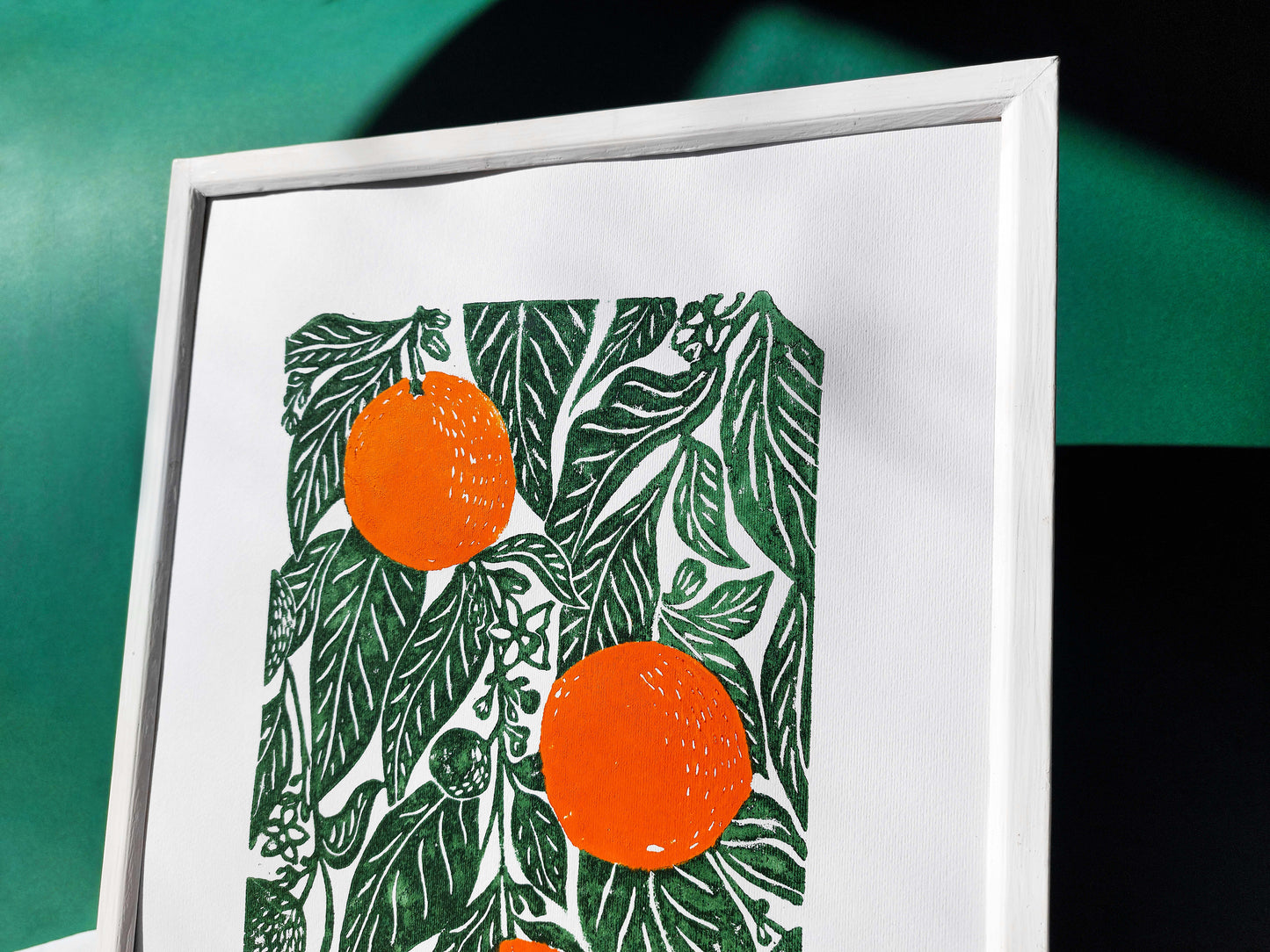 Original linocut print artwork Oranges print Botanical illustration Fruit kitchen wall art and decor