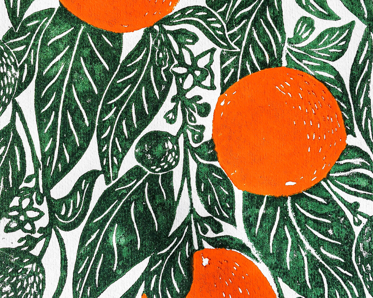 Original linocut print artwork Oranges print Botanical illustration Fruit kitchen wall art and decor