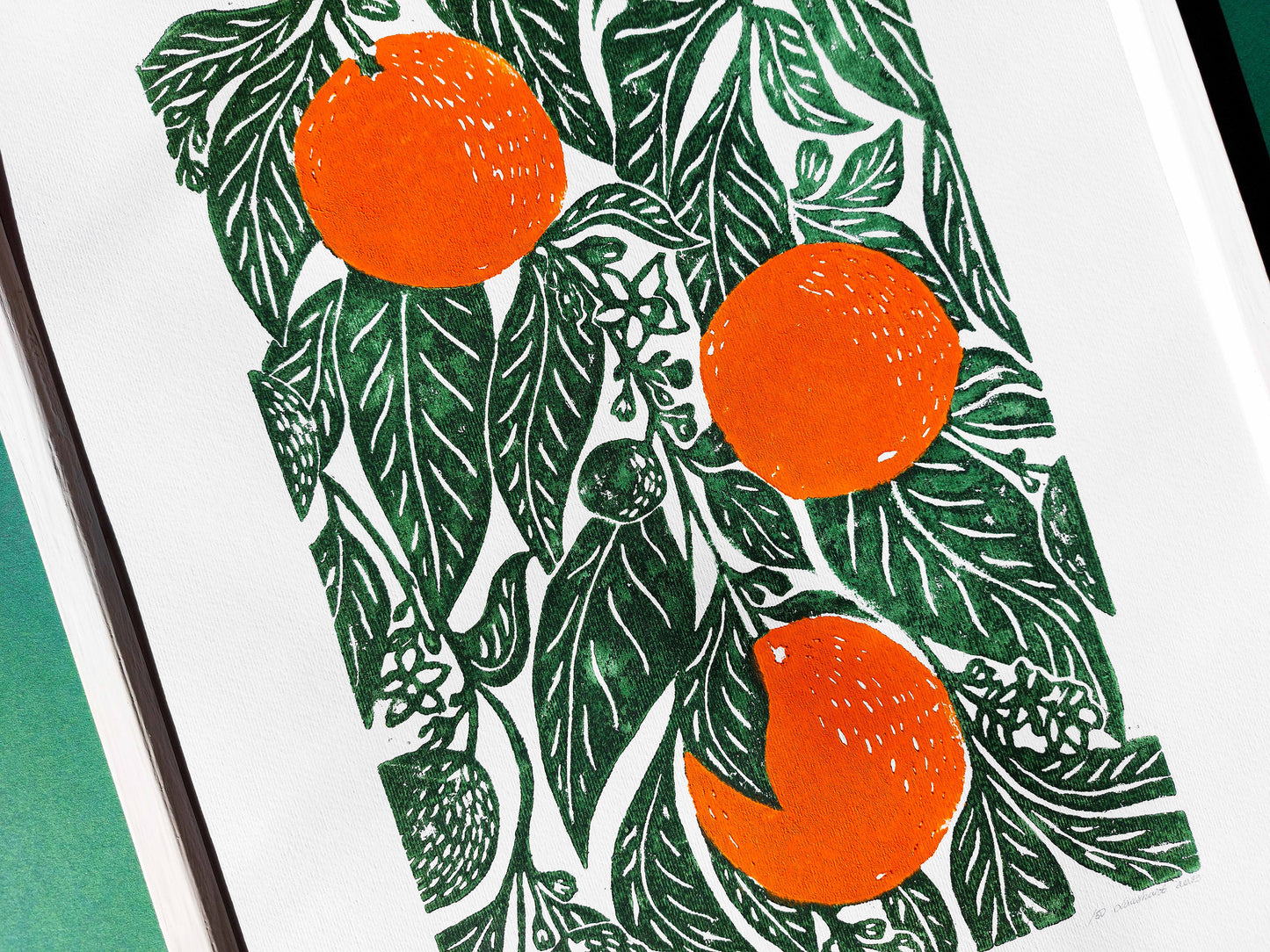 Oranges lino print Original fruit artwork