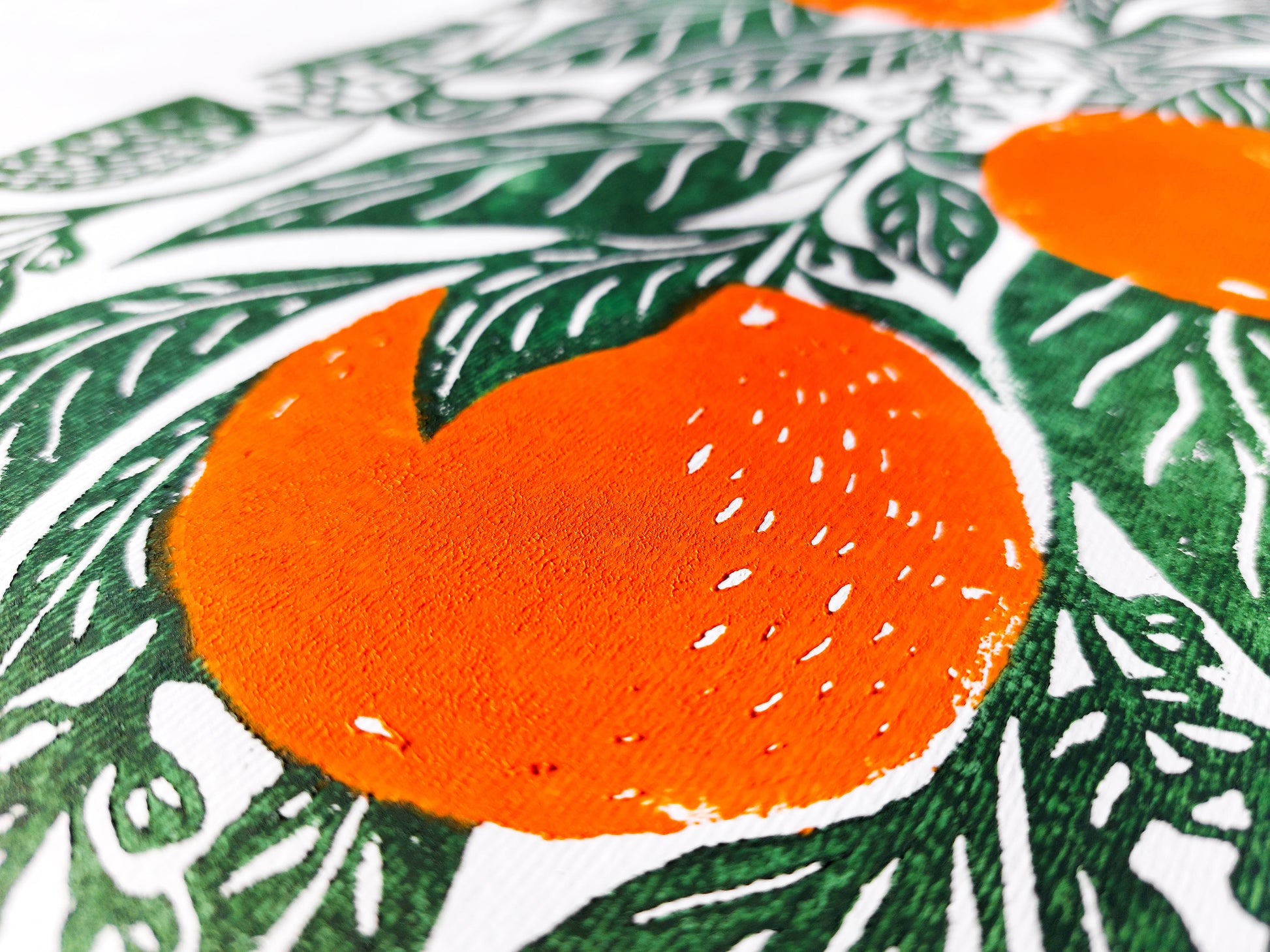 Original linocut print artwork Oranges print Botanical illustration Fruit kitchen wall art and decor Linogravure