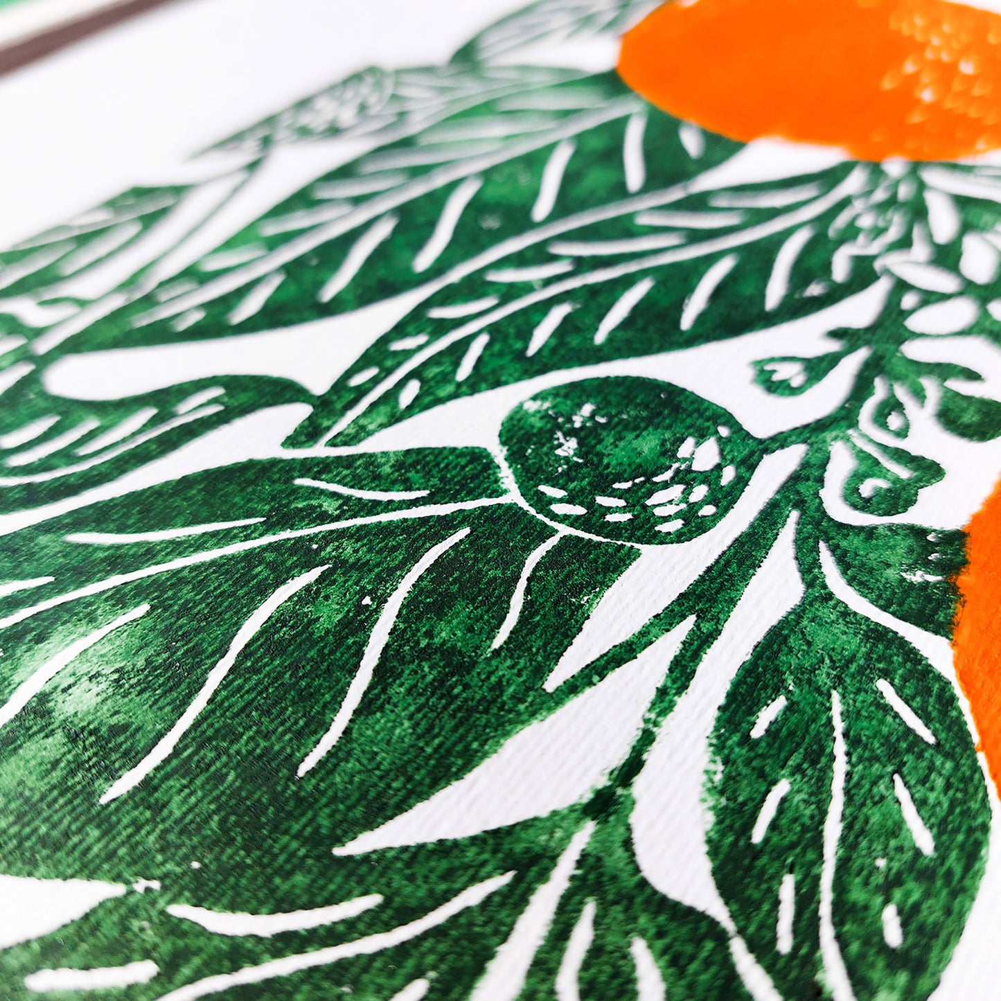 Retro Oranges Citrus Fruit Large Linocut Print Beige Sage Green Cottagecore Kitchen Dining Decor Botanical Wall Art Original Artwork Farm English Cottage