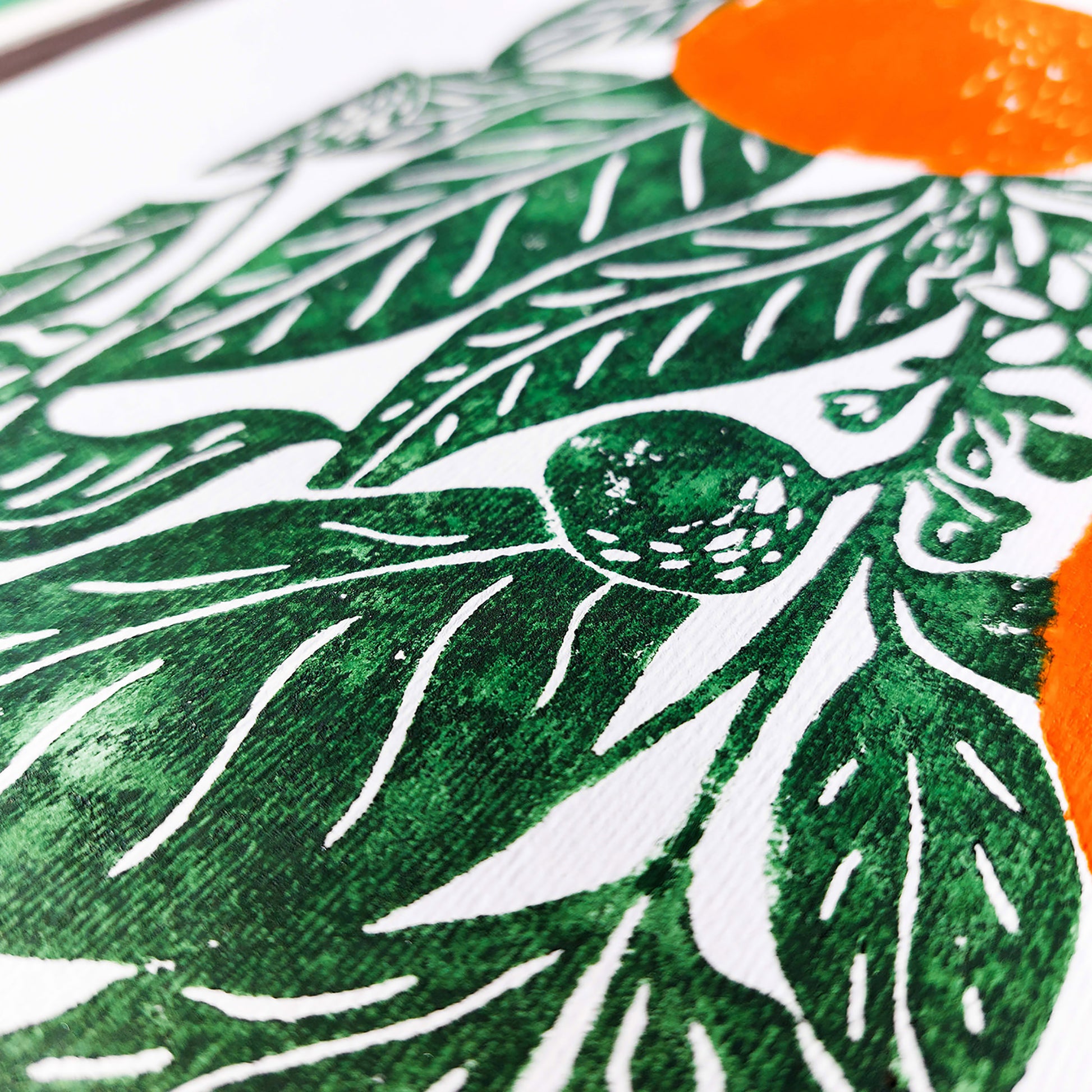 Retro Oranges Citrus Fruit Large Linocut Print Beige Sage Green Cottagecore Kitchen Dining Decor Botanical Wall Art Original Artwork Farm English Cottage