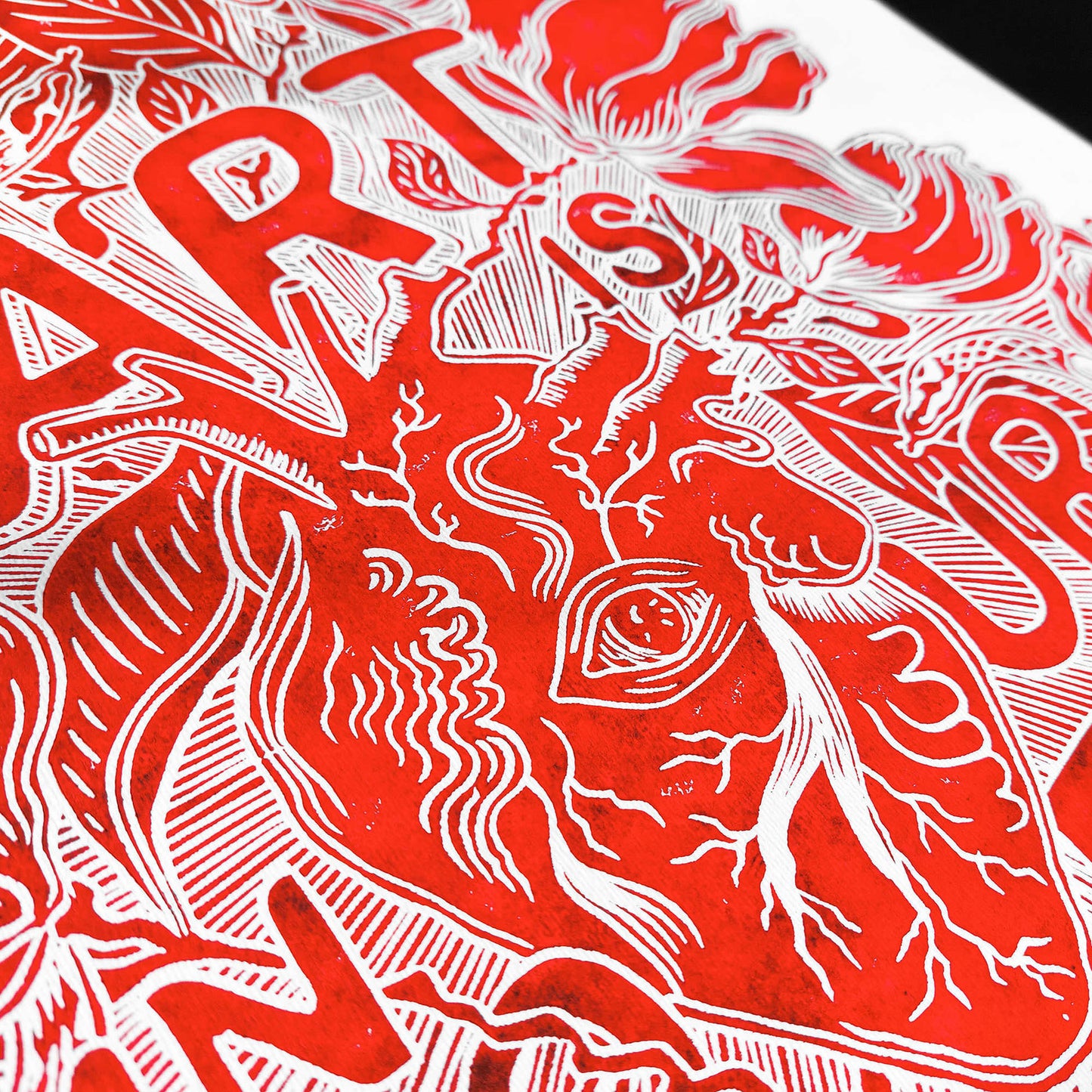 red white art is in your heart inspirational phrase emotional quote large linocut print botanical lino magnolia flowers home office decor man cave decor sister unique gift relief linogravure monoprint tattoo anatomical alternative wall art handprint creative person floral printmaking motivational bedroom self wife daughter big sister girlfriend best friend employee appreciation going away coworker mothers fathers dad mom farmhouse female women housewarming new home entryway above bed