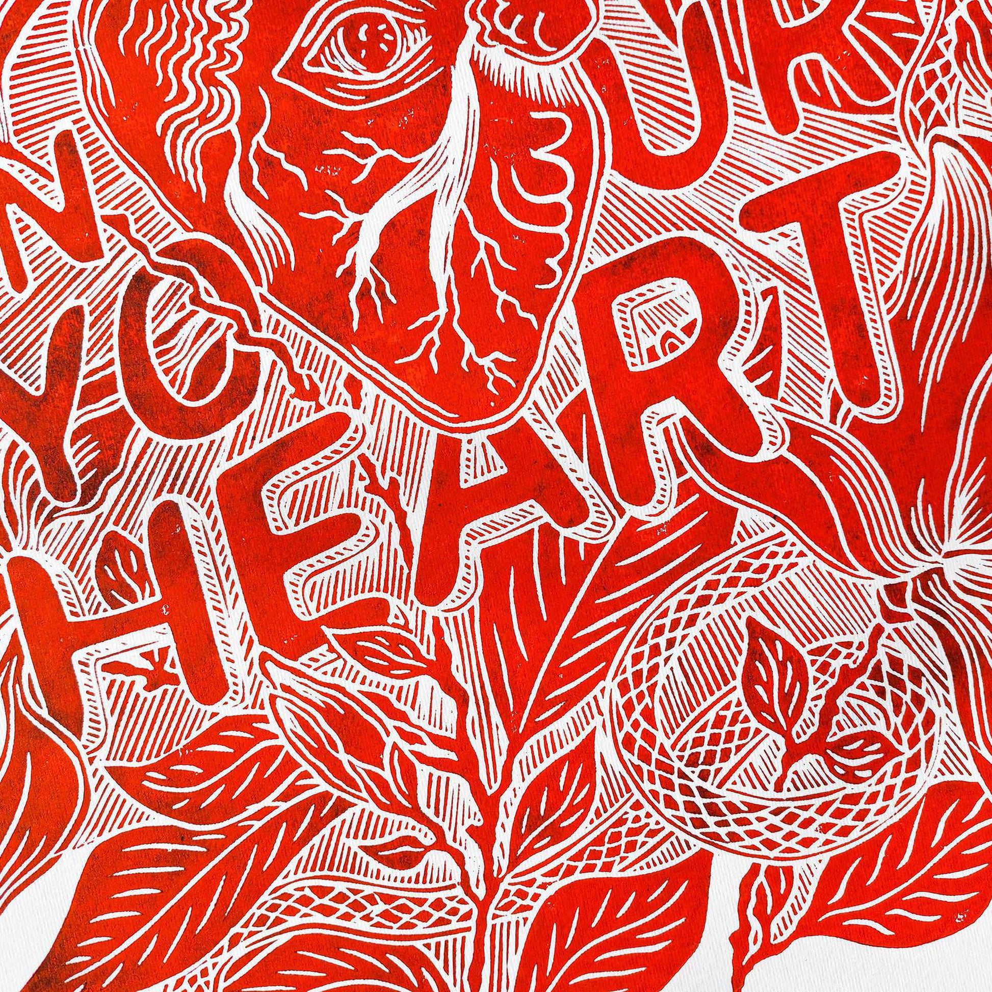 red white art is in your heart inspirational phrase emotional quote large linocut print botanical lino magnolia flowers home office decor man cave decor sister unique gift relief linogravure monoprint tattoo anatomical alternative wall art handprint creative person floral printmaking motivational bedroom self wife daughter big sister girlfriend best friend employee appreciation going away coworker mothers fathers dad mom farmhouse female women housewarming new home entryway above bed