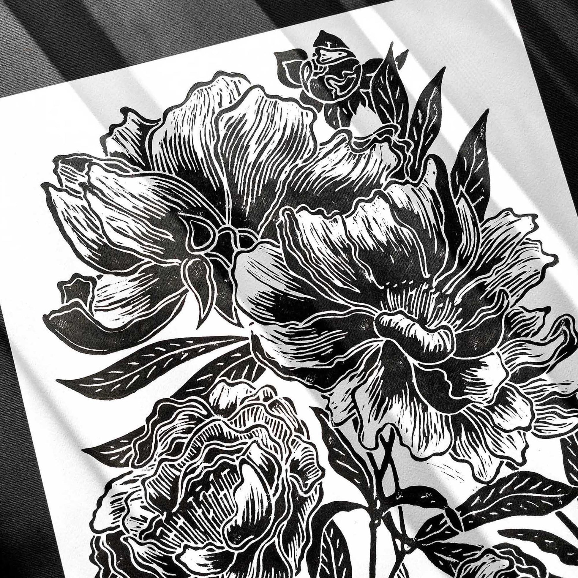 Black peony flowers Linocut print Peonies wall art decor Linogravure, Lino print housewarming gift, new apartment gift, nature print, nature lover gift, mothers day gift ideas, mothers day gift from daughter, mothers day gift, mother in law gift, mom birthday gift, Modern kitchen art, long distance gift, living room wall art, Linoleum print, laundry room decor,&nbsp; Housewarming gift, hostess gift, home gift unique, heirloom gift, heilroom wall decor, handmade gift for women, handmade gift for the home