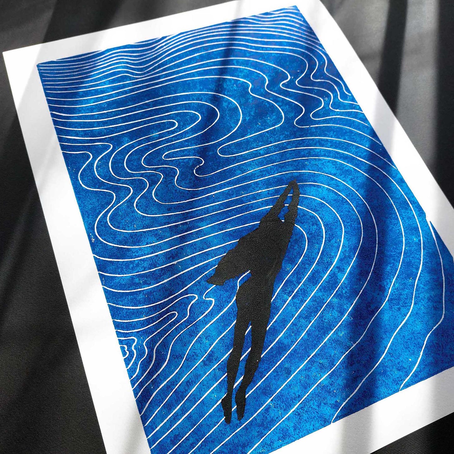linocut print original artwork woman swimming linogravure art abstract navy blue waves lino coastal ocean nautical
hand carved, wall hanging, unique Vintage art, unique wall art, trendy wall art, thank you gift boss, teacher appreciation gift, Summer wall art, large wall art, sister in law gift, shelf decor, self gift, rustic artwork, Retro scandinavian artwork, handprint, retirement gift, Relief print, realtor closing gift, Printmaking art, original illustration, original artwork, one of a kind