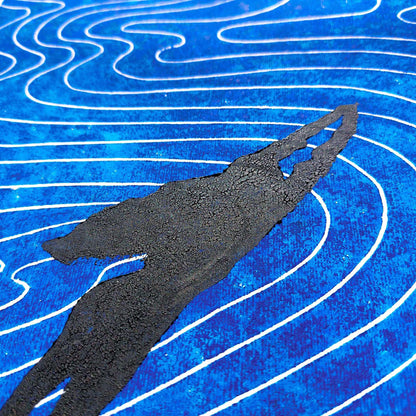 linocut print original artwork woman swimming linogravure living room wall art abstract navy blue waves printmaking new home gift lino coastal minimalist spiritual relief block ocean nautical bedroom maritime hostess gift self hand carved handprint large unique nature dopamine summer textured trendy aesthetic moody hampton classical bathroom modern kitchen dining room dorm laundry  above bed entryway decordried home office decor new home gift handmade housewarming farmhouse wall art decor