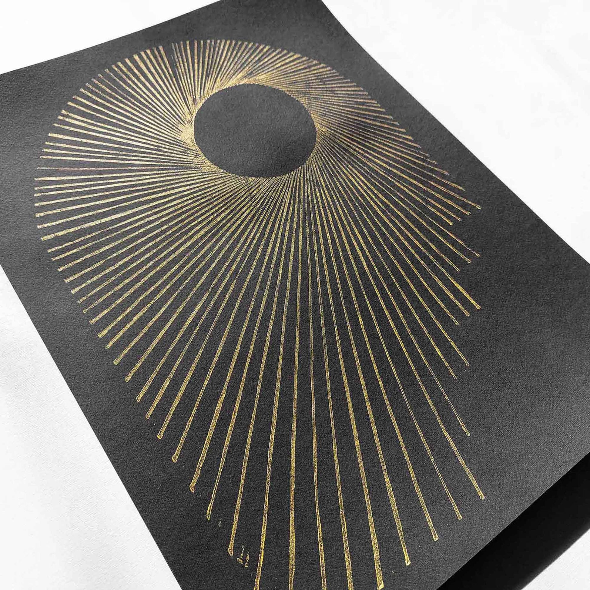 Abstract Black Gold Sun Linocut Print Arch Original Artwork Classical Simple Bedroom Wall Art Thanksgiving Decor New Home Xmas Hostess Gift 
 one of a kind, office wall decor, nurse gift, niece gift from aunt, new mom gift, new job gift, New home gift, new grandma gift, new apartment housewarming gift, new apartment gift, nature print, eclectic, minimalist Nature original art, nature lover gift, mothers day gift ideas, mothers day gift from daughter, mothers day gift, mother in law gift, mom birthday gift