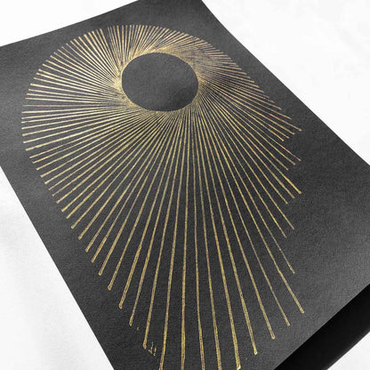 Abstract Black Gold Sun Linocut Print Arch Original Artwork Classical Simple Bedroom Wall Art Thanksgiving Decor New Home Xmas Hostess Gift 
 one of a kind, office wall decor, nurse gift, niece gift from aunt, new mom gift, new job gift, New home gift, new grandma gift, new apartment housewarming gift, new apartment gift, nature print, eclectic, minimalist Nature original art, nature lover gift, mothers day gift ideas, mothers day gift from daughter, mothers day gift, mother in law gift, mom birthday gift