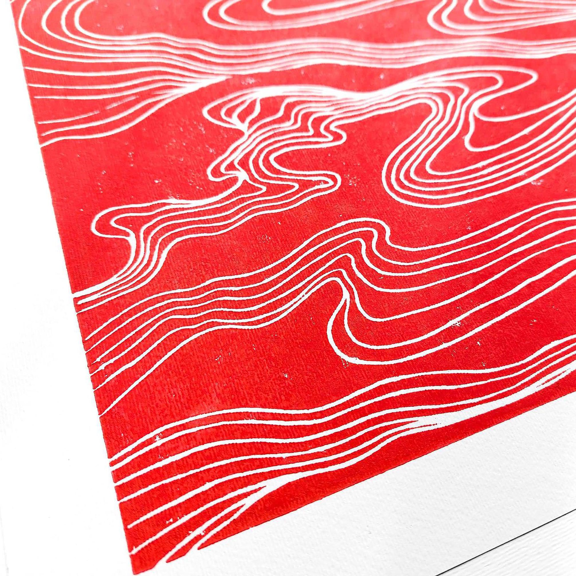 Red Abstract Japanese Cloud Linocut Print Original Artwork Printmaking Modern Living Contemporary Bedroom Home Gift Minimal Holiday Decor One of a kind gift for the home, gift for best friend female, Farmhouse wall decor, farm decor, easter gift, dorm room decor, diy gift, Dining Room Decor, Dining room art, daughter in law gift, bookshelf decor, Block print, Bedroom wall art, aunt gift, Aesthetic wall art