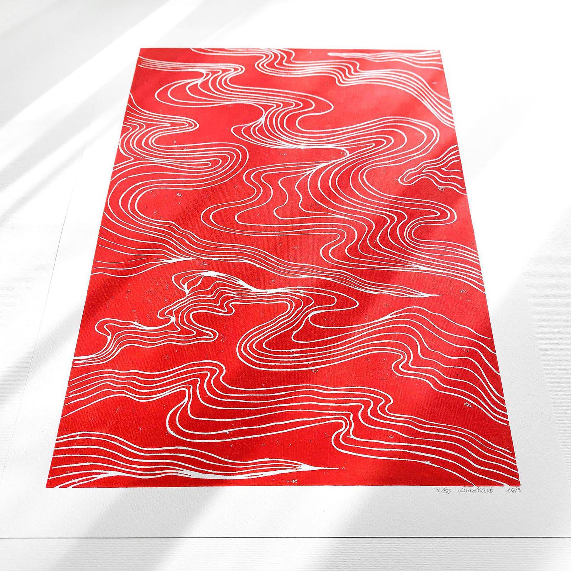 Red Abstract Japanese Cloud Linocut Print Original Artwork Printmaking Modern Living Contemporary Bedroom Home Gift Minimal Holiday Decor One of a kind hand carved, wall hanging, unique Vintage art, unique wall art, trendy wall art, thank you gift boss, teacher appreciation gift, Summer wall art, large wall art, sister in law gift, shelf decor, self gift, rustic artwork, Retro scandinavian artwork, handprint, retirement gift, Relief print, realtor closing gift, Printmaking art, original illustration