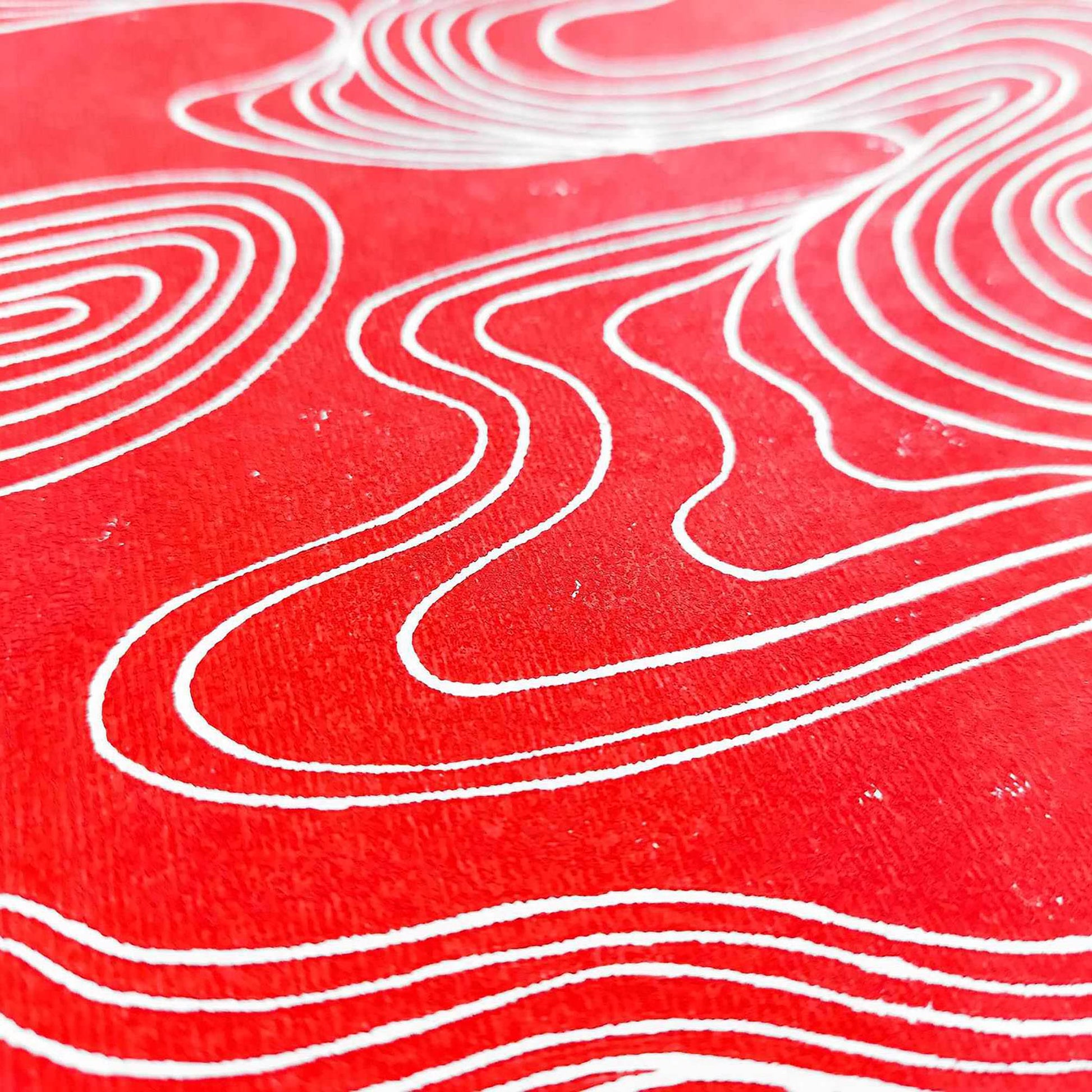 Red Abstract Japanese Cloud Linocut Print Original Artwork Printmaking Modern Living Contemporary Bedroom Home Gift Minimal Holiday Decor One of a kind 