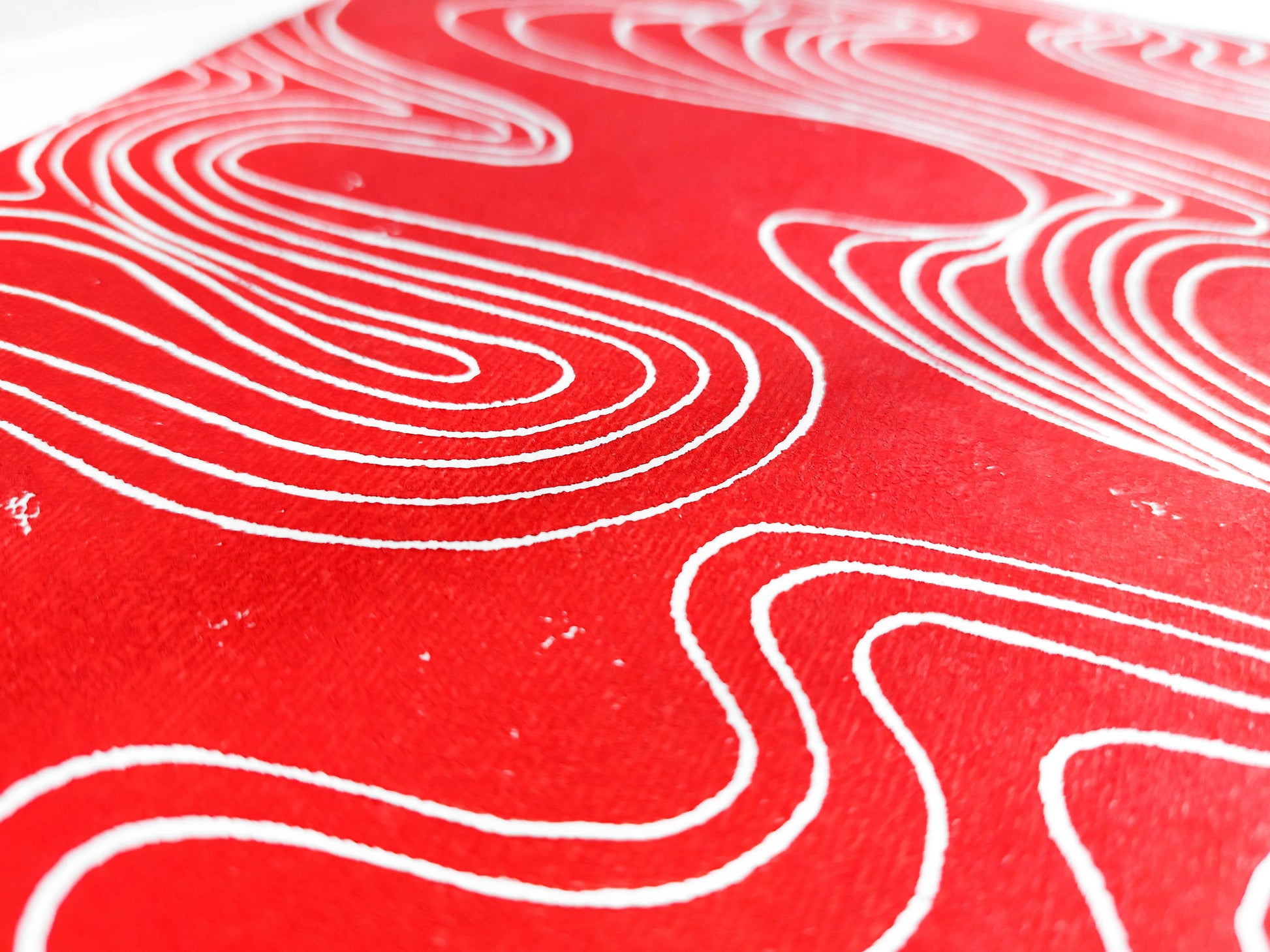 Details relief Red abstract japanese clouds Linocut print / printmaking / lino print / linogravure
