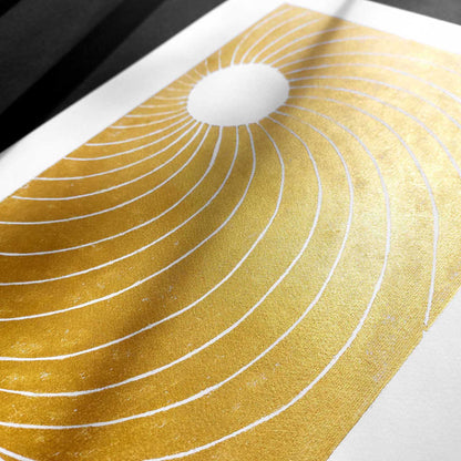 Gold classical Lino Sun sea Living room wall art Original artwork Linocut print japanese Mid century modern Rising sun Bedroom decor Gift hostess fall home autumn landscape mindful christmas minimalist printmaking bohemian linogravure abstract lines contemporary living block relief handprint decoration geometric unique dopamine eclectic scandinavian trendy aesthetic above bed man cave apartment housewarming dining room dorm entryway laundry office hostess mom mother fall thanksgiving mother