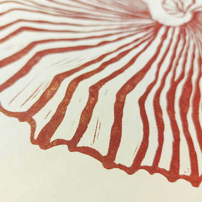 hampton decor abstract brown sea shell linocut print summer wall art original artwork classical relief lino maritime living linogravure 
mudroom, home theater decor, Linocut print, Lino print, dopamine, craft room organization, laundry room decor, kitchen wall art, Entryway illustration print, Housewarming gift, guest bedroom, hostess gift, home gift unique, heirloom gift, handmade gift for women, handmade gift for the home, grandmother gift, grandma gift, going away gift for coworker, godparent gift