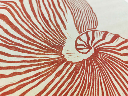 Beige and brown sea shell art Linocut print / printmaking / original artwork / lino print / linogravure / relief print / block print