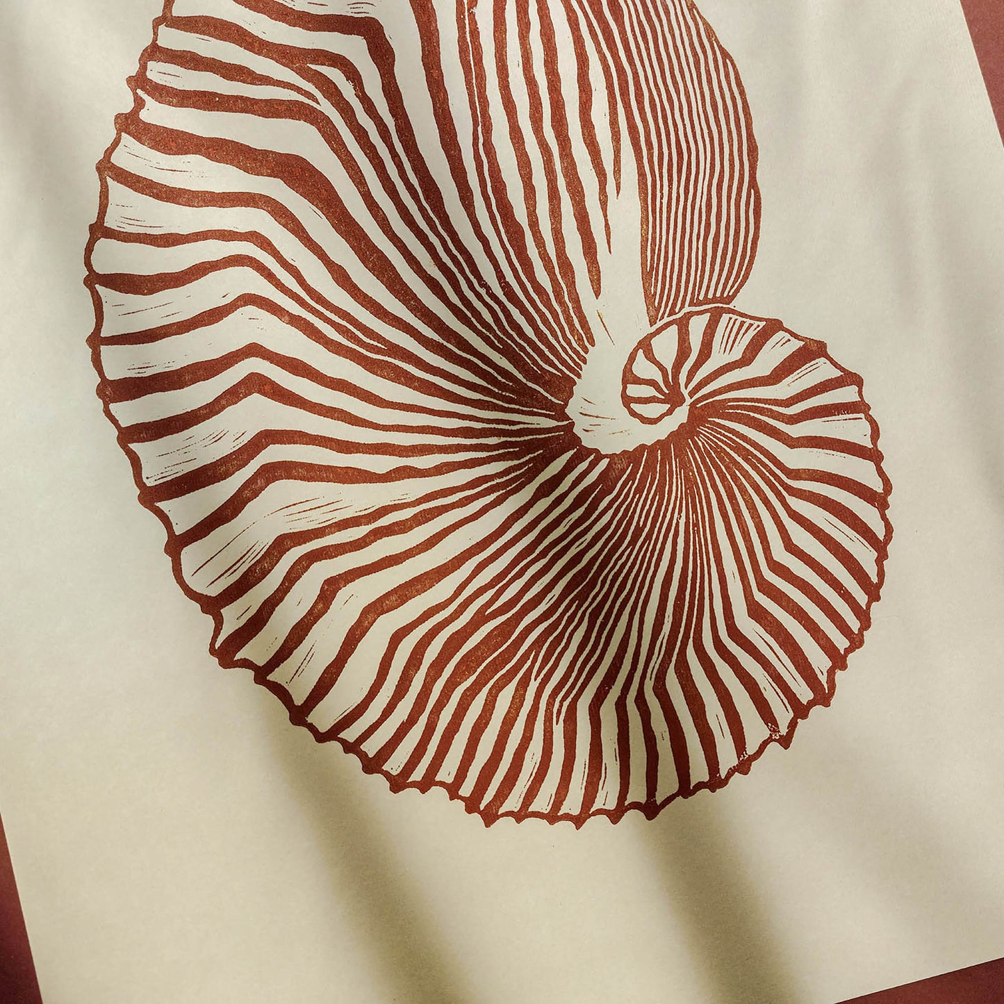 hampton decor abstract brown sea shell linocut print summer wall art original artwork classical relief lino maritime living linogravure 
hand carved, wall hanging, unique Vintage art, unique wall art, trendy wall art, thank you gift boss, teacher appreciation gift, master bedroom, Summer wall art, large wall art, sister in law gift, shelf decor, self gift, rustic artwork, Retro scandinavian artwork, handprint, retirement gift, Relief print, realtor closing gift, Printmaking art, original illustration