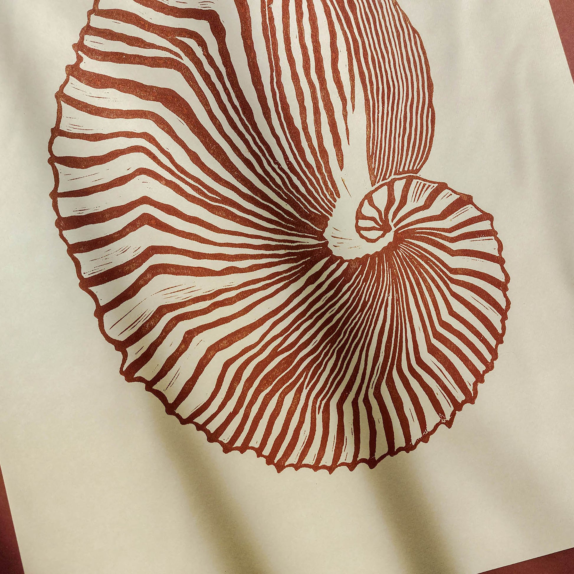 hampton decor abstract brown sea shell linocut print summer wall art original artwork classical relief lino maritime living linogravure 
hand carved, wall hanging, unique Vintage art, unique wall art, trendy wall art, thank you gift boss, teacher appreciation gift, master bedroom, Summer wall art, large wall art, sister in law gift, shelf decor, self gift, rustic artwork, Retro scandinavian artwork, handprint, retirement gift, Relief print, realtor closing gift, Printmaking art, original illustration