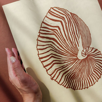hampton decor abstract brown sea shell linocut print summer wall art original artwork classical relief lino maritime living linogravure 
godparent gift, godmother gift, girlfriend gift, gift for the home, gift for best friend female, Farmhouse wall decor, farm decor, easter gift, study room, dorm room decor, diy gift, Dining Room Decor, Dining room art, daughter in law gift, bookshelf decor, Block print, Bedroom wall art, aunt gift, Aesthetic wall art