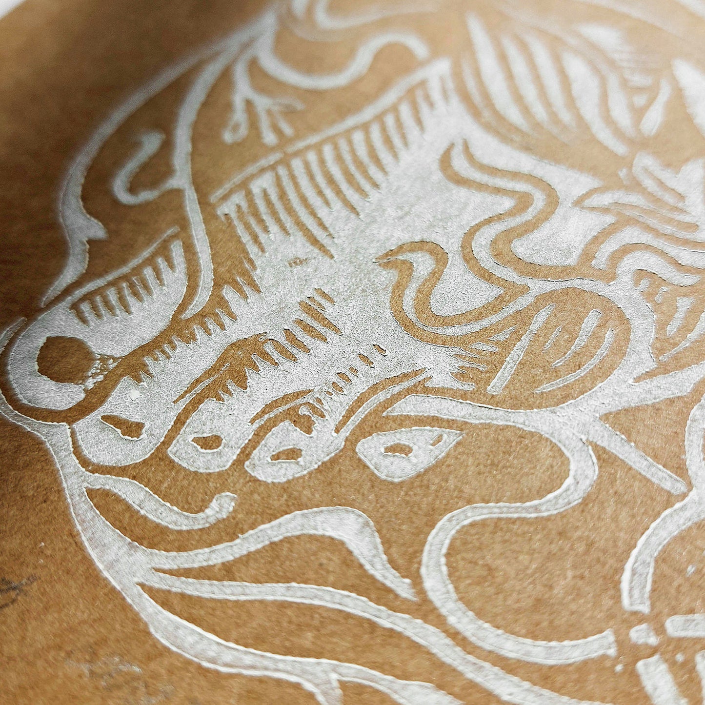 White craft Cottagecore Body Human Parts Woman Eye Hand Lips Nose Bellflower Linocut Print Original Artwork Color Year 2025 Mocha Mousse Flower Wall Art
