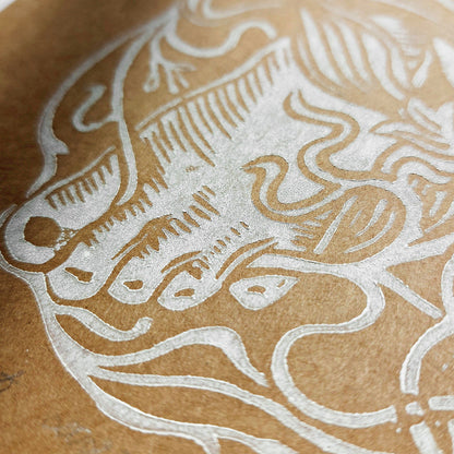 White craft Cottagecore Body Human Parts Woman Eye Hand Lips Nose Bellflower Linocut Print Original Artwork Color Year 2025 Mocha Mousse Flower Wall Art
