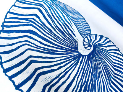 Blue and white sea shell art Linocut print / lino print / linogravure / printmaking / block print / linoleum print / relief print